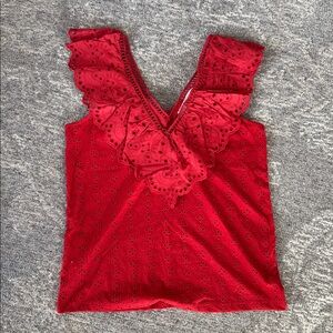LOFT women’s Red ruffle eyelet tank